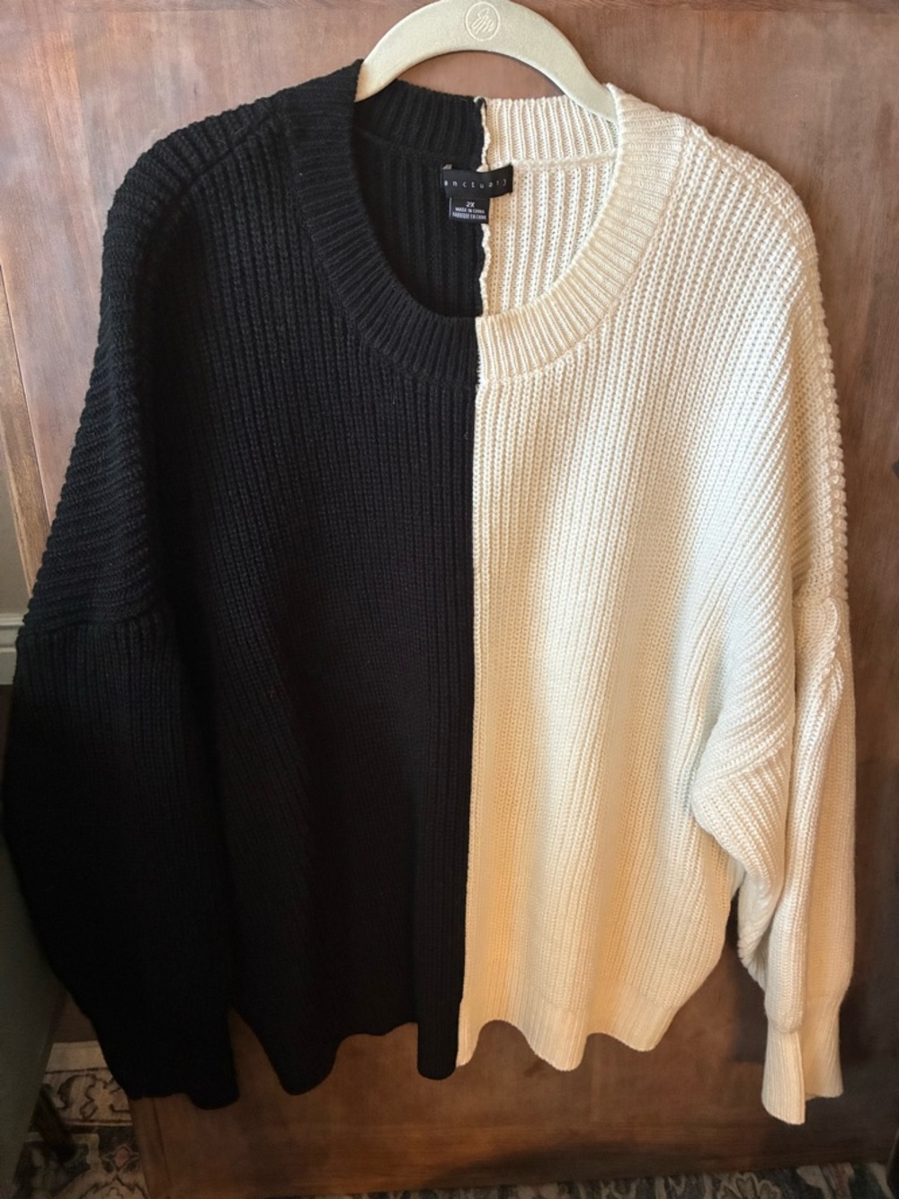 Black and Cream color block Knit Sweater